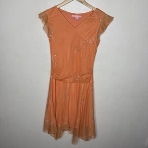 Y2K Hype Sequin Embroidered Fairy Mesh‎ Overlay Flutter Sleeve Dress Girls 14